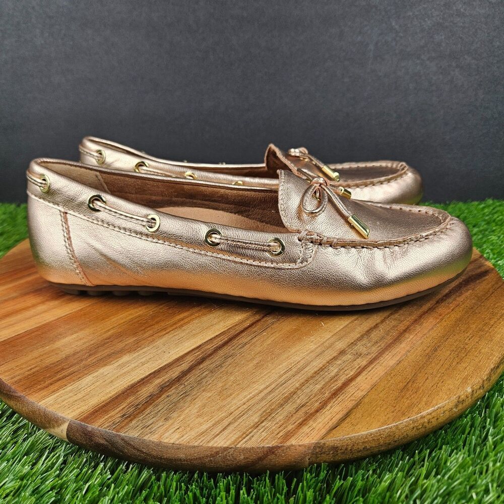 Vionic Virginia Driving Loafers Rose Gold Leather Flats Womens 8 Shoes Moccasins